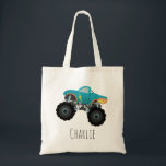 Boys Cute and Modern Blue Truck Kids Tote Bag<br><div class="desc">This cute and modern kids tote bag features a blue truck with oversized wheels illustration. There is also space on the bag to add you own customization: a name in whimsical typography. The perfect transport gift for any child or jeep enthusiast!</div>