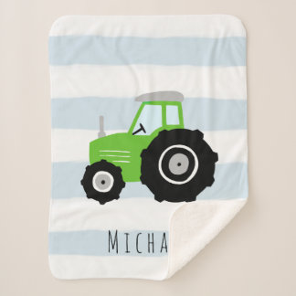 Boys Cute and Modern Green Farm Tractor Kids Sherpa Blanket