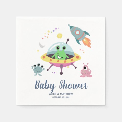 Boys Cute and Modern Space Alien Baby Shower Napkins
