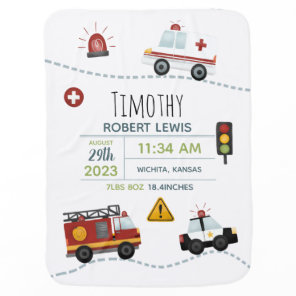 Boys Cute and Modern Transport Birth Stats Baby Blanket