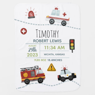 Boys Cute and Modern Transport Birth Stats Baby Blanket