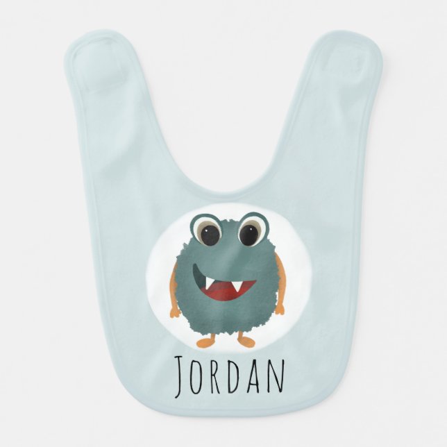 Boys Cute and Whimsical Blue Monster Baby Bib (Front)