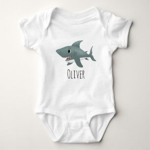 Boys Cute and Whimsical Blue Ocean Shark Baby Bodysuit