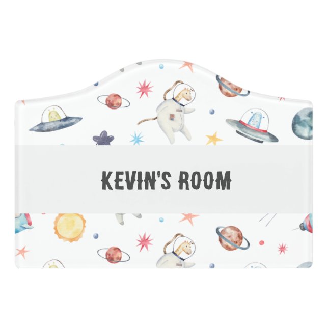 Boys Cute Animal Astronaut Cartoon Kids Nursery Door Sign (Small Crest Front)