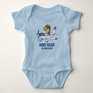 Boys Cute Blue Airplane Dinosaur Kids 1st Birthday Baby Bodysuit