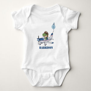 Boys Cute Blue Airplane Dinosaur Kids 1st Birthday Baby Bodysuit
