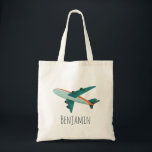 Boys Cute Blue Airplane Kids School Travel Tote Bag<br><div class="desc">This cute and modern kids tote bag design features a blue and orange airplane,  and can be personalized with your boy's name. Perfect for an aeroplane and travel-loving kid,  perfect for school or preschool! Check out our store for other whimsical transport designs.</div>