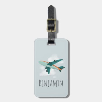 Boys Cute Blue Airplane Kids Travel Luggage Tag by Simply_Baby at Zazzle