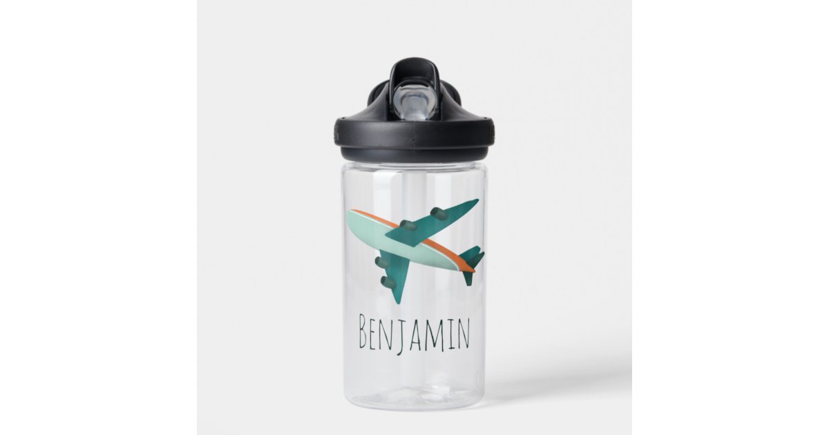 Boys Cute Blue Airplane Kids Travel Water Bottle | Zazzle