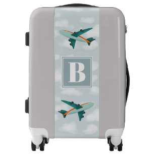 Boys Cute Blue Airplane Monogram Kids Luggage