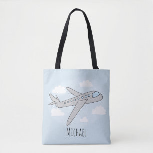 Boys Cute Blue Airplane Transport Travel Kids Tote Bag