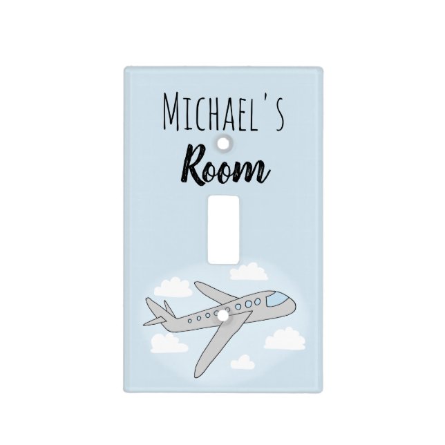 Boys Cute Blue Airplane Travel Nursery Kids Light Switch Cover (Front)