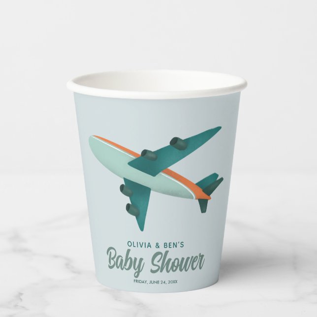 Boys Cute Blue Airplane Travel Paper Cups (Front)