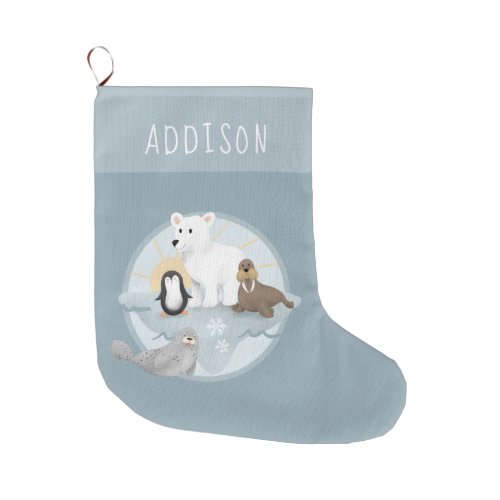 Boys Cute Blue Arctic Animals Kids Large Christmas Stocking