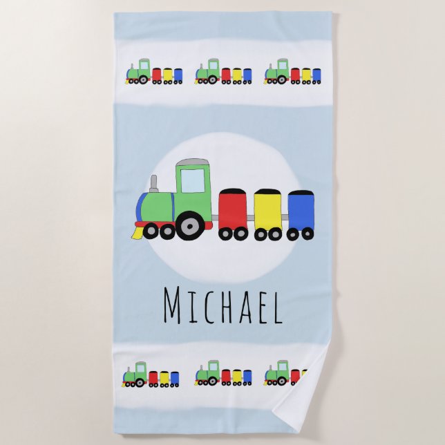  Boys Cute Blue Colorful Train Kids Beach Towel (Front)
