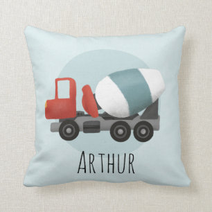 Boys Cute Blue Construction Cement Mixer Kids Throw Pillow