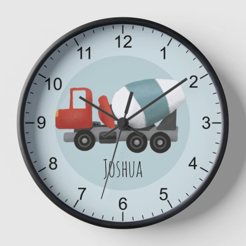 Boys Cute Blue Construction Concrete Mixer Kids Clock