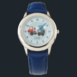 Boys Cute Blue Construction Concrete Mixer Kids Watch<br><div class="desc">This cute and modern kids' watch features a blue and red concrete mixer and a place for you to add your boy's name. Perfect for any little one dreaming of being a construction builder! With clear numbers,  this is great for a kid's first watch.</div>