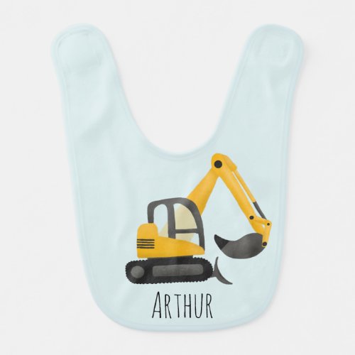 Boys Cute Blue Construction Digger Baby Bib