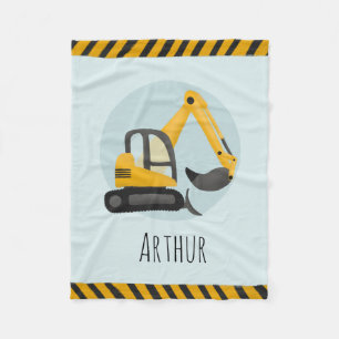 Boys Cute Blue Construction Digger Kids Fleece Blanket
