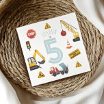 Boys Cute Blue Construction Kids 5th Birthday Napkins<br><div class="desc">This cute and modern construction birthday napkin features a blue building design with a digger,  concrete truck,  and road signs. Personalize with your child’s name,  age,  and party details — the perfect addition to any boys’ construction-themed birthday party.</div>