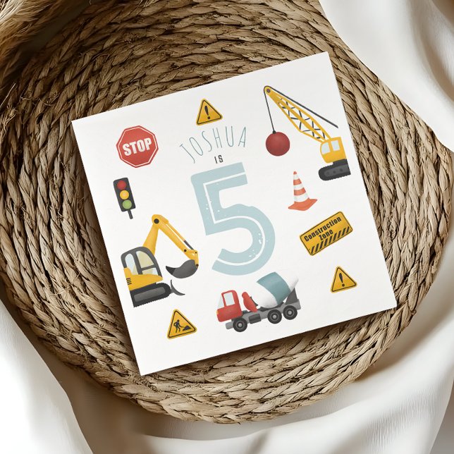 Boys Cute Blue Construction Kids 5th Birthday Napkins (Creator Uploaded)