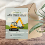 Boys Cute Blue Construction Kids Birthday Invitation<br><div class="desc">This cute and modern construction-themed kids birthday invitation design features a blue building cartoon design, with a digger on a road. The invite can be personalized with your boys name and other details necessary for your party. The perfect addition to your child's birthday party. This invitation is set for a...</div>
