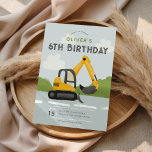 Boys Cute Blue Construction Kids Birthday Invitation<br><div class="desc">This cute and modern construction-themed kids birthday invitation design features a blue building cartoon design, with a digger on a road. The invite can be personalized with your boys name and other details necessary for your party. The perfect addition to your child's birthday party. This invitation is set for a...</div>