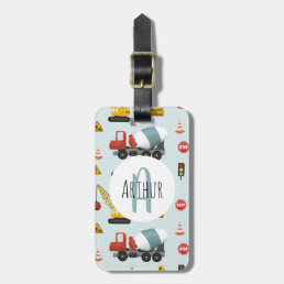 Boys Cute Blue Construction Transport Name Kids Luggage Tag