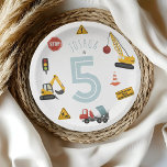 Boys Cute Blue Construction Vehicles Kids Birthday Paper Plates<br><div class="desc">This cute and modern construction birthday paper plate features a blue building design with a digger,  concrete truck,  and road signs. Personalize with your child’s name,  age,  and party details — the perfect addition to any boys’ construction-themed birthday celebration.</div>