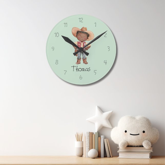 Boy's Cute Blue Cowboy Wall Clock (Creator Uploaded)