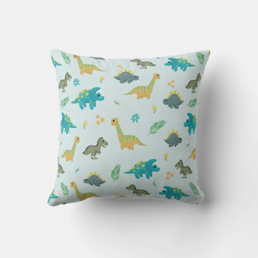 Boys Cute Blue Dinosaur Birth Stats Baby Nursery T Throw Pillow | Zazzle