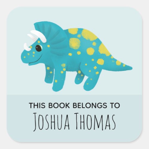 Boys Cute Blue Dinosaur Cartoon Kids Bookplate