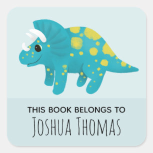 Boys Cute Blue Dinosaur Cartoon Kids Bookplate