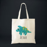 Boys Cute Blue Dinosaur Cartoon Kids Tote Bag<br><div class="desc">This cute and modern kids tote bag features a blue dinosaur cartoon and can be personalized with your boy's name. The perfect customizable jungle dinosaur-themed gift for any dino lover.</div>