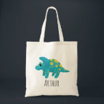 Boys Cute Blue Dinosaur Cartoon Kids Tote Bag<br><div class="desc">This cute and modern kids tote bag features a blue dinosaur cartoon and can be personalized with your boy's name. The perfect customizable jungle dinosaur-themed gift for any dino lover.</div>