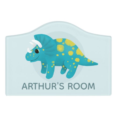 Boys Cute Blue Dinosaur  Name Kids Door Sign