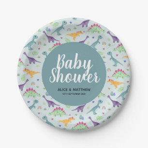 Boys Cute Blue Dinosaur Pattern Baby Shower Paper Plates