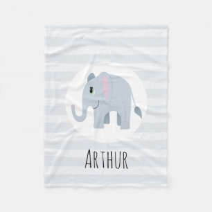 Boys Cute Blue Elephant & Name Kids Personalized Fleece Blanket