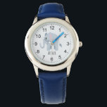 Boys Cute Blue Elephant & Name Kids Watch<br><div class="desc">This cute modern kids watch features a blue elephant cartoon,  and can be personalized with your boys name. With clear,  easily readable numbers,  this 'first' watch is great for kids or toddlers just starting out on learning the time. The perfect jungle safari themed design for your little one!</div>