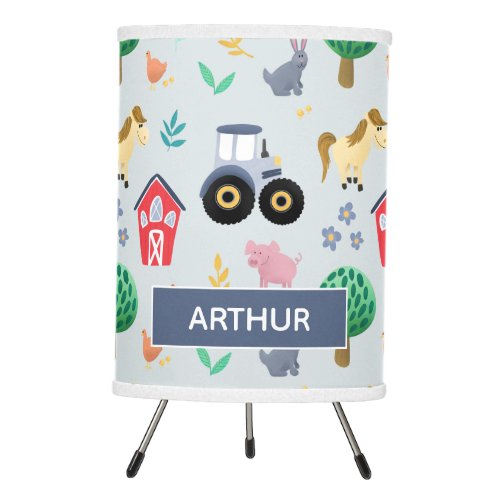 Boys Cute Blue Farm Animal Pattern Kids Nursery Tripod Lamp