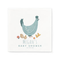 Boys Cute Blue Farm Chicken Baby Shower Napkins