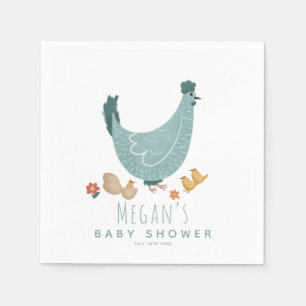 Boys Cute Blue Farm Chicken Baby Shower Napkins