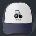Boys Cute Blue Farm Tractor and Name Kids  Trucker Hat<br><div class="desc">This cute and modern kids trucker hat design features a blue farm tractor cartoon and space for your to add your boys name. The perfect gift for any tractor-loving little farmer!</div>