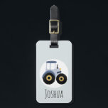 Boys Cute Blue Farm Tractor Cartoon and Name Kids Luggage Tag<br><div class="desc">This cute kids luggage tag features a blue farm tractor cartoon. This modern design also features a place for you to add your boy's name,  family email,  and phone number. The perfect gift for any child or toddler's first trip! Check out our collection for the matching police-themed passport case.</div>