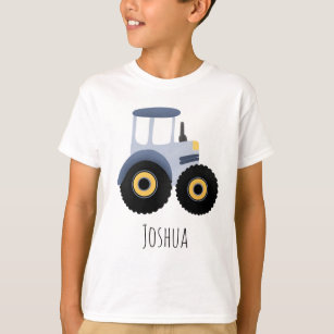 Boys Cute Blue Farm Tractor Cartoon Kids T-Shirt