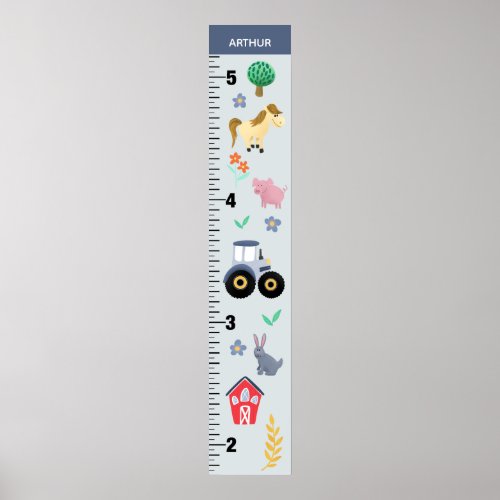 Boys Cute Blue Farm Tractor Growth Chart