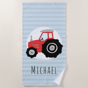 Boys Cute Blue Farm Tractor Kids Beach Towel