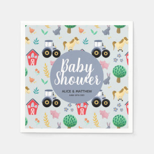 Boys Cute Blue Farm Tractor Pattern Baby Shower Napkins