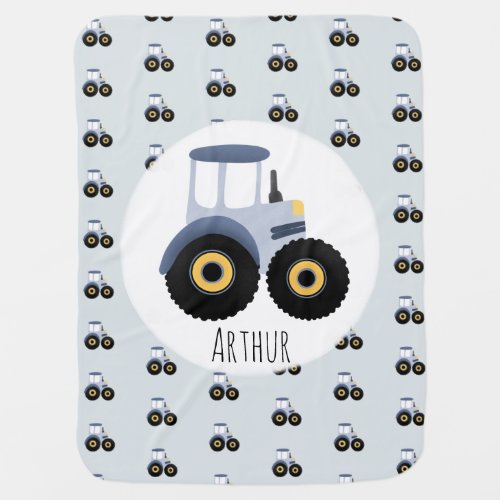 Boys Cute Blue Farm Tractor Pattern  Name  Baby Blanket